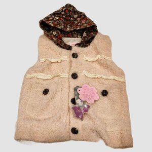 Hooded Fluffy Vest Ears Front Buttons Cream 2 3 4